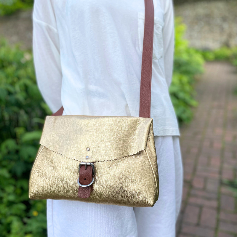 Handmade Shoulder Crossbody outlet Leather Bag Gold